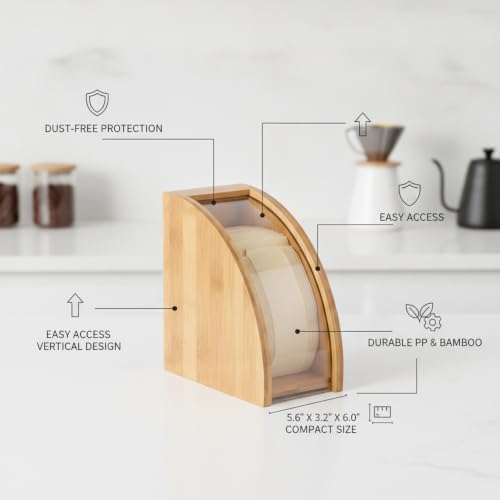 Vertical Coffee Filter Storage Box for Pour Over, Bamboo & PP Plastic Holder for Cone Filters - Image 4