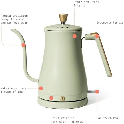 1 Liter Electric Gooseneck Kettle with Precision Pour Spout, Auto Shut Off, Cordless Design, 1200W (Sage Green) - Image 6