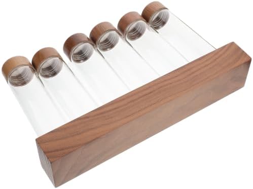 Glass Coffee Storage Bottles with Walnut Wood Base and Airtight Valve Lids by Alipis