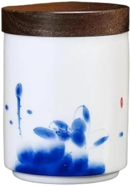 Tea Canister, Tea Caddy Portable Travel Tea Caddy Moisture-Proof Coffee Bean Tin with Wooden Lid Food Storage Jar for Coffee/Sugar/Loose Tea Leaf(B) - Image 3