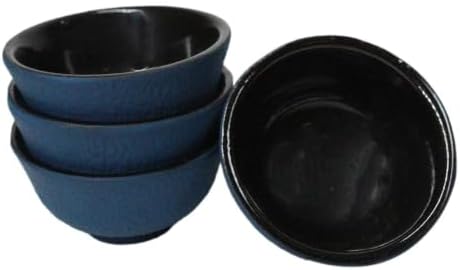 Ebros Gift Pack Of 4 Japanese Traditional Tetsubin Style Rough Textured Surface Mini Cast Iron Tea Cups Teacups Drinkware Tea Service Decorative Accent (Navy Blue) - Image 6