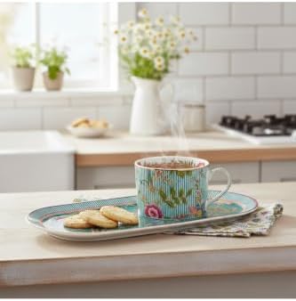 SODEF Florine Bone Porcelain Single Tea Cup and Saucer Set 6.8 fl oz with Decorative Floral Patterns and Matching Tray for Personal Tea Moments refined Gift Idea - Multicolor - Image 2