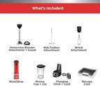 BLACK+DECKER Kitchen Wand Cordless Immersion Blender, 3 in 1 Multi Tool Set, Hand Blender with Charging Dock, Whisk and Milk Frother, Red (BCKM1013KS06) - Image 2