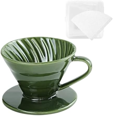Reusable Ceramic Pour Over Coffee Dripper Porcelain Drip Coffee Maker with Hole Flat Bottom Ceramic Pour Over Maker for Office,Home,Travel,Camping (Green) by ABCISI
