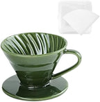 Reusable Ceramic Pour Over Coffee Dripper Porcelain Drip Coffee Maker with Hole Flat Bottom Ceramic Pour Over Maker for Office,Home,Travel,Camping (Green) by ABCISI