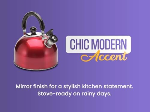 YBM Home Stainless Steel Stovetop Whistling Tea Kettle 3L with Handle, Induction Compatiable - Purple - Image 6