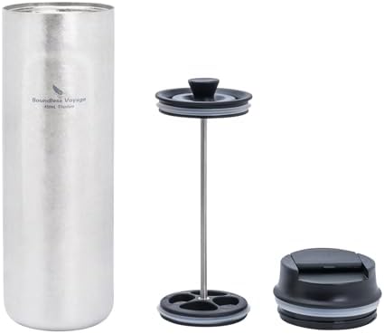 iBasingo 450ml Titanium French Press Coffee Flask Double-Walled Insulated Vacuum Cup Portable Water Bottle Outdoor Traveling Car Mug with Lid Ti3255D by iBasingo