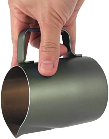 Milk Pitcher Stainless Steel Espresso Steaming Pitcher Latte Art Jug Froth Cup with Oblique Mouth Pointed Nozzle Smooth Handle Foam Control, Green 450ML - Image 3
