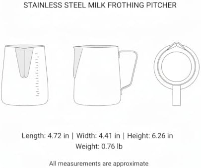 Stainless Steel Milk Frothing Pitcher for Espresso, Latte Art Steaming Jug with Precision Spout, Home Barista Coffee Station Accessory (1 PC) - Image 7