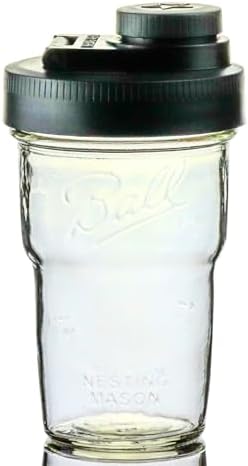 Brewing America Nesting Jar with Drinking Lid as Travel Cup, 1 Pint (16 oz) with Black Pouring Lid on Wide Mouth Ball Nesting Mason Jar, USA-Made To Go Drink Cup, Fits in Car Cup Holders, 1-Pack by BrewingAmerica
