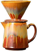 Ceramic Pour Over Coffee Dripper Vintage, Pour Over Coffee Maker Set, Filter Cup, Coffee Brewer Cone Filter, V60 Dripper & Decanter set, for Home Café Restaurant, 1-2 Cup (Gradient Red) by Wmazio