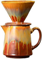 Ceramic Pour Over Coffee Dripper Vintage, Pour Over Coffee Maker Set, Filter Cup, Coffee Brewer Cone Filter, V60 Dripper & Decanter set, for Home Café Restaurant, 1-2 Cup (Gradient Red) by Wmazio