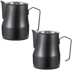Coffee 350ml 500ml 750ml Stainless Steel Milk Frothing Pitcher Steaming Pitcher,Double V Spout 2Pcs Milk Frothers Perfect for Espresso Machines,Matte Finish (Color : Black, Size : 350ml/12oz) by YCKEGEW