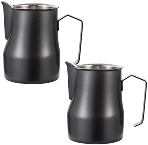 Coffee 350ml 500ml 750ml Stainless Steel Milk Frothing Pitcher Steaming Pitcher,Double V Spout 2Pcs Milk Frothers Perfect for Espresso Machines,Matte Finish (Color : Black, Size : 500ml/17oz) by YCKEGEW