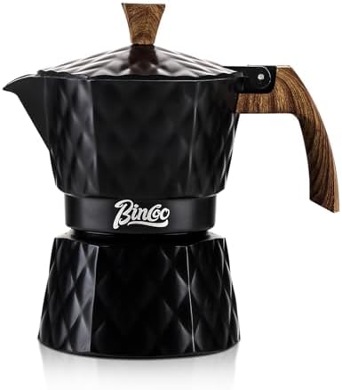 Bincoo Double Valve Moka Pot 2 Cups,Stovetop Espresso Maker,Italian Coffee Maker for Home and Camping (Black) by Bincoo