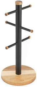Salter BW13566EU7 Toronto Mug Tree – Acacia Wood Cup Holder for Kitchen Countertop Tabletop, 6 Branch Display Stand for Coffee Mugs/Tea Cups, Freestanding Sturdy Steel Storage Rack, Black by Salter