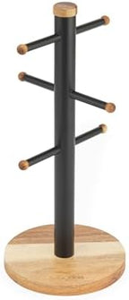Salter BW13566EU7 Toronto Mug Tree – Acacia Wood Cup Holder for Kitchen Countertop Tabletop, 6 Branch Display Stand for Coffee Mugs/Tea Cups, Freestanding Sturdy Steel Storage Rack, Black by Salter