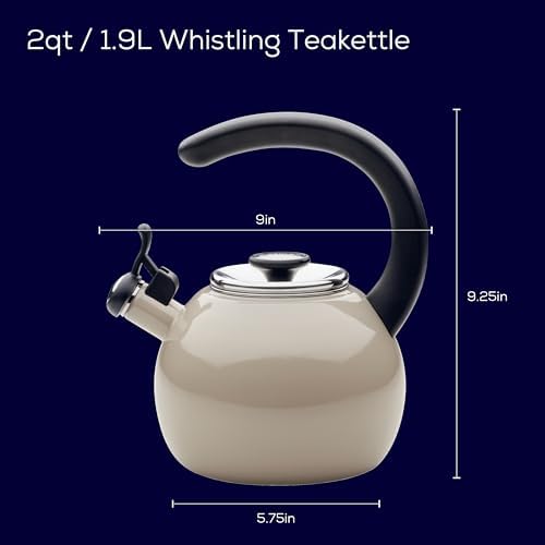 Circulon Enamel on Steel Whistling Induction Teakettle, Tea Kettle for Stovetop with Flip-Up Spout, 2-Quart, Gray - Image 2