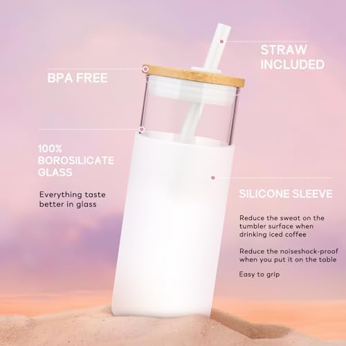 Tronco 20 oz Glass Tumbler with Lids and Straws, Reusable Iced Coffee Cups - Image 3