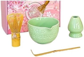 4 Pcs Matcha Set Kit With Spouted Bowl Bamboo Whisk Chasen(Green 4-piece set) by Unknown