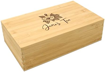 Personalized Tea Box, Bamboo Organizer, Floral Name by Hampton+Studios