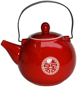 Chinese Teapot 28oz Porcelain Tea Pot Red (Double happiness Teapot) by Liangbaobao