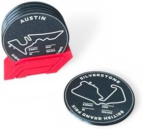 Formula 1 Racing Circuit Coaster Set with Holder, Cork Bottom, Monaco Silverstone Austin Catalunya Monza Track Design, Motorsport Fan Gift, Desk Decor by Unknown