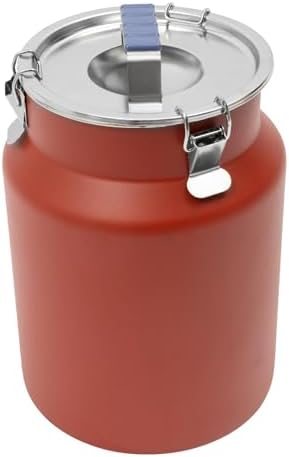 12L/3.17Gal Stainless Steel Airtight Canister Red Round Food Storage Canisters with Airtight Lid&Locking Clamp Rice Cereal Grain Canisters Container Bucket for Rice Milk Jug Coffee Bean Storage by DUTTIETY