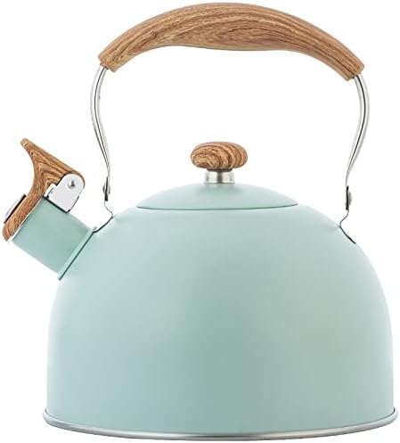Vilihkc Tea Kettle 2.6 Liter Whistling Tea Kettle, Tea Pots for Stove Top Food Grade Stainless Steel with Wood Pattern Folding Handle, Loud Whistle Kettle for Tea, Coffee, Milk by vilihkc