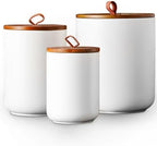 JOJUNO White Ceramic Canister 3 Piece with Airtight Bamboo Lid by Unknown