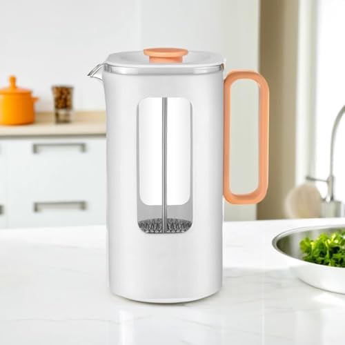 French Press Coffee Maker Coffee Press With Plastic Handle, Double Wall Insulation & Stainless Steel Filter Screen, High Borosilicate Glass Liner, For Coffe And Tea(/White,1l) - Image 2