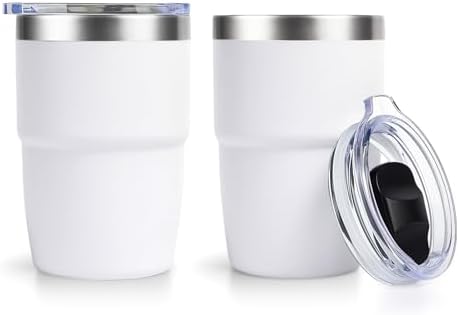 Zenbo 8 oz Stackable Espresso/Coffee Cups with Magnetic Lid, Ceramic-Lined by Zenbo