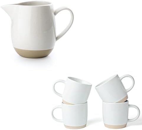 12 oz Coffee Mugs for 4 and 13oz Creamer with Handle by Famiware