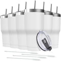 30oz Stainless Steel Travel Mug with Lid, 6 Pack Double Wall Vacuum Insulated Bulk Tumbler with 6 Straws, Powder Coated Coffee Cup Suitable for Vehicle Cup Holders(White) by Deitybless