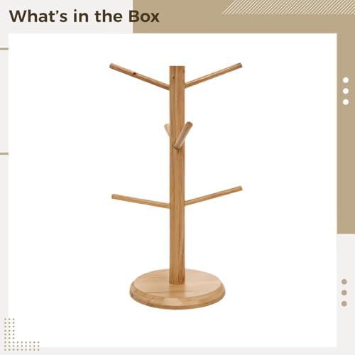 Coffee Mug Tree with 6 Hooks, Freestanding Wooden Coffee Cup Holder, Space-Saving Kitchen Countertop Organizer, Multi Branch Stand for Cups, Teacups and Coffee Mugs, Wood Color, Ideal for Counters - Image 5
