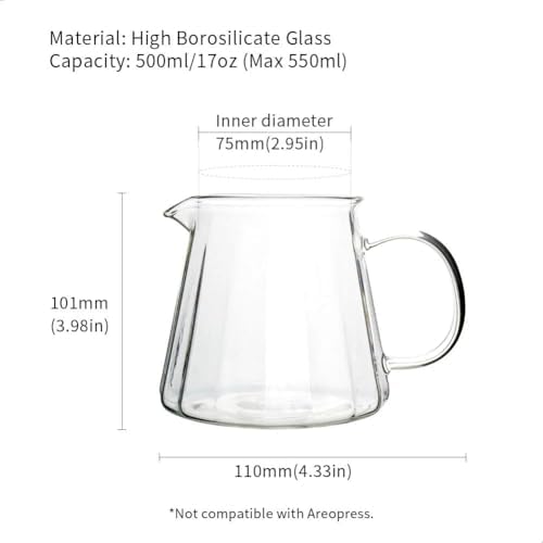 watchget Glass Coffee Carafe 500ml/17oz - Heat Resistant Thin Borosilicate Coffee Server, Clear Pour Over Coffee Pot Maker, Ideal for Home, Office, and Café (Pack of 2) - Image 2