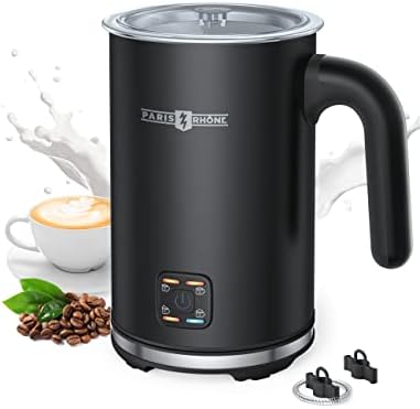 Milk Frother and Steamer, PARIS RHÔNE Automatic Warm and Cold Milk Foamer, Electric Stainless Steel Frother for Coffee, Milk Warmer, Foam Maker for Latte, Cappuccino, Macchiato (Black 300ML) by PARISRH%C3%94NE