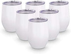 PYD Life 6 Pack Sublimation Blanks Wine Tumblers Cups with Lid White 12 OZ by PYDLife
