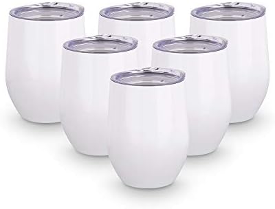 PYD Life 6 Pack Sublimation Blanks Wine Tumblers Cups with Lid White 12 OZ by PYDLife