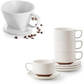 DOWAN 5oz Coffee Cup and Saucer Set of 4 and Pour Over Coffee Maker by DOWAN