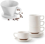 DOWAN 5oz Coffee Cup and Saucer Set of 4 and Pour Over Coffee Maker by DOWAN