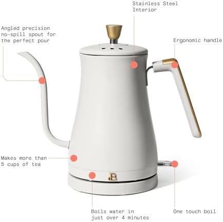 1 Liter Electric Gooseneck Kettle with Precision Pour Spout, Auto Shut Off, Cordless Design, 1200W (White Icing) - Image 5