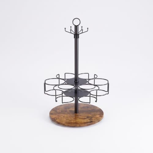 Cup Holder Rack with Wooden Base Countertop Rotating Cup Stand Space-Saving Mug Tree for Pantry - Image 2