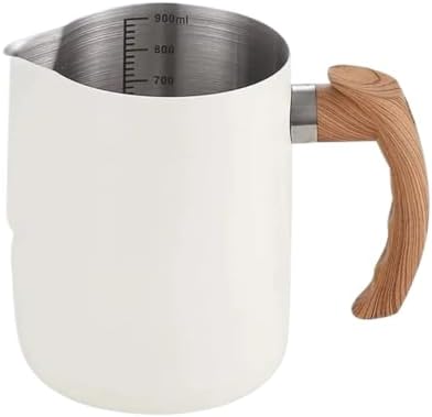 600/900ML Stainless Steel Milk Frother with Precise Graduations Latte Cup Coffee Kitchen and Cafe Accessories(600ML,White) by Unknown