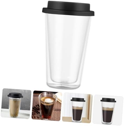 MAGICLULU Double Wall Glass Coffee Cup Black 350ml with Silicone Lid - Image 5