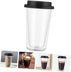 MAGICLULU Double Wall Glass Coffee Cup Black 350ml with Silicone Lid - Image 5
