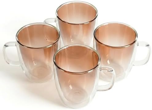 12oz Double Wall Glass Coffee Mugs, Set of 4 by QUANSHANGJU