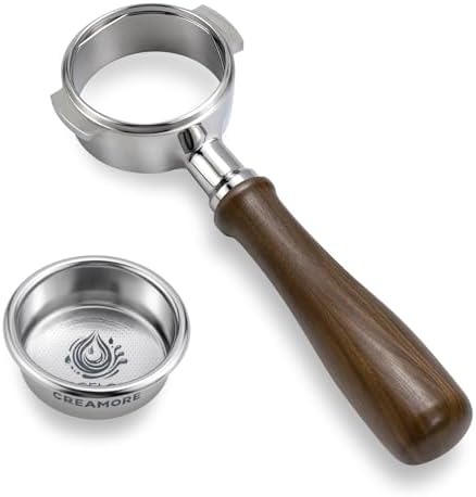 58mm Bottomless Portafilter with ARCFLOW 18g Convex Basket & Solid Walnut Handle, 304 Stainless Steel Naked Espresso Portafilter for E61 Group Head, La Marzocco & More by Creamore