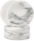 Koville Marble Coasters Set of 6 for Home Décor, 3.9" Inches Handmade Round Coaster, Luxury Aesthetic Modern Drink Coaster for Table Décor, Coasters for Dining, Bar or Office (Arabescato White) by Koville