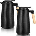 Ziliny 2 Pcs 34 oz Thermal Coffee Carafe for Keeping Hot/Cold Double Wall Vacuum Carafe with Insulated Glass Liner and Wood Handle Coffee Pot Container for Drinks Milk Tea Chocolates(Black) by Ziliny